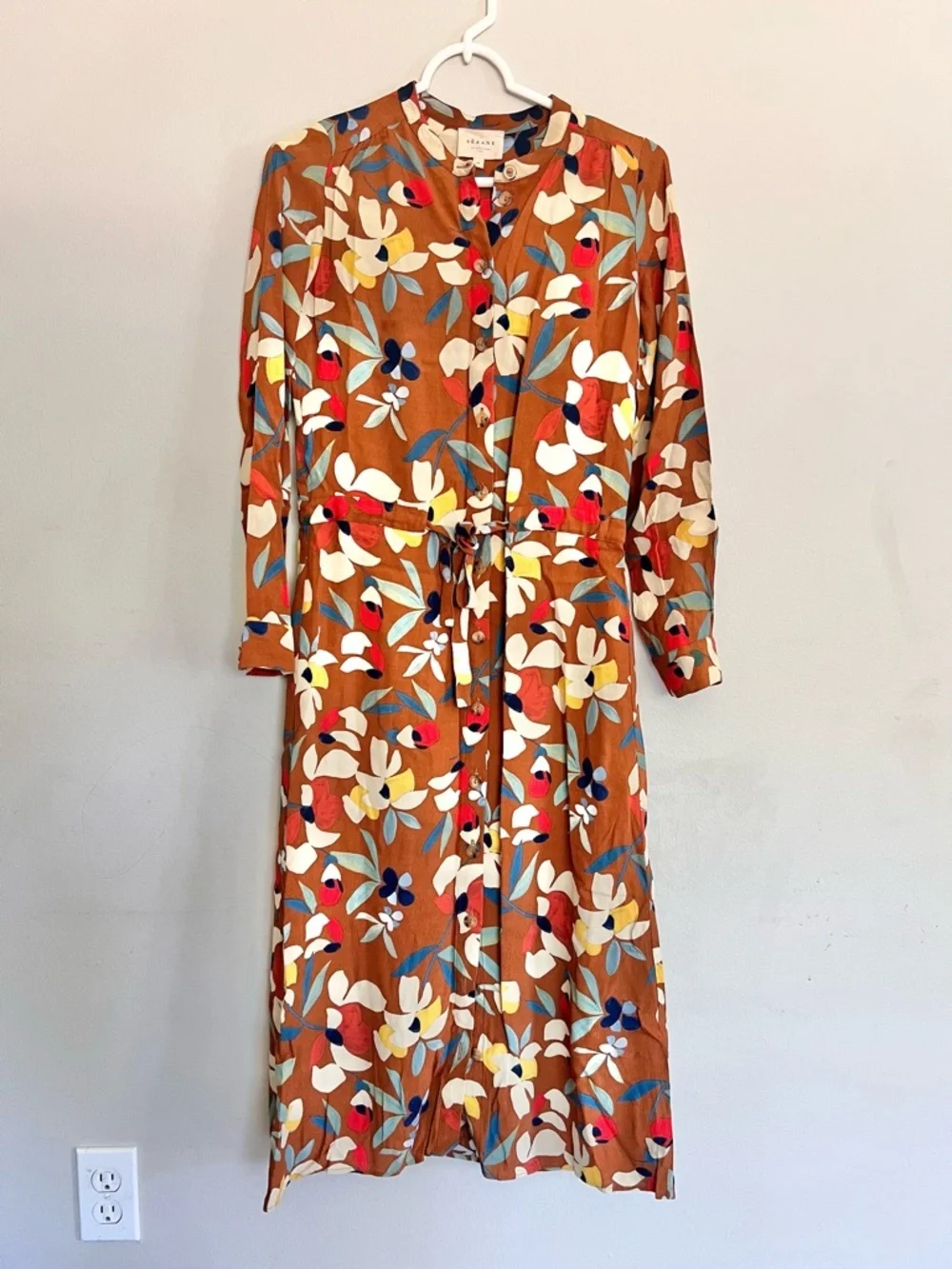 Sezane Vicky Floral Print Lined Midi Dress Long Sleeve Size 34 - Picture 2 of 5